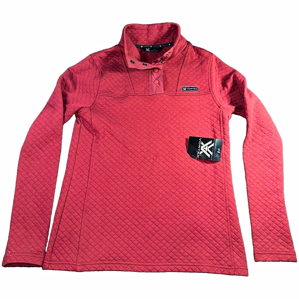 Vortex Women's XS Red Quilted Mock Neck Snap Pullover Long Sleeve Logo